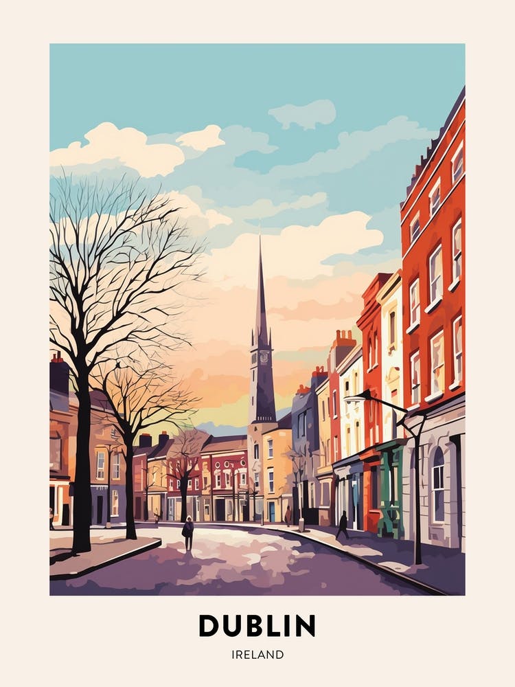 Vintage Winter Travel Poster Dublin Ireland