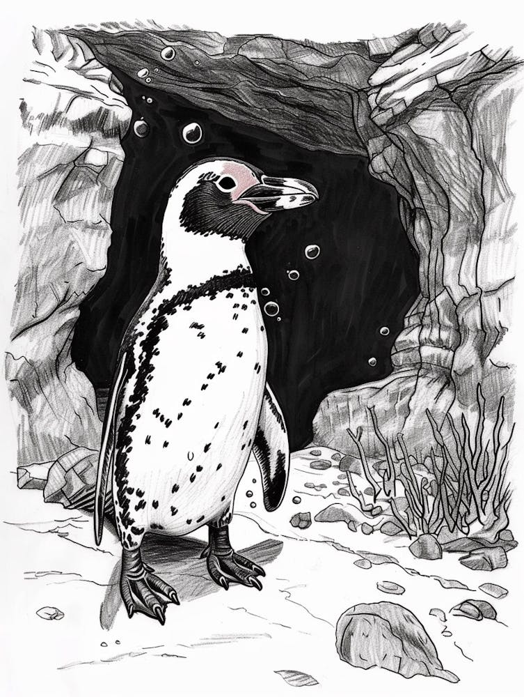 African Penguin Exploring Underwater Caves 2