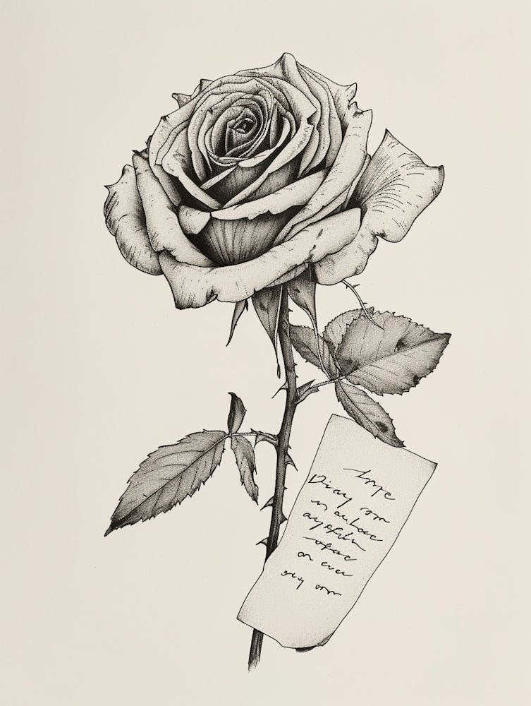 English Rose Love Letter Line Drawing 4