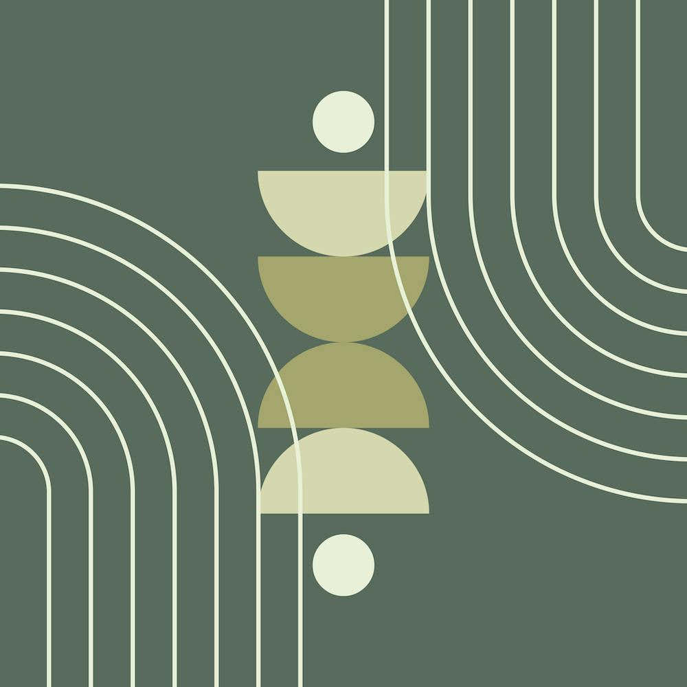 Mid Century Modern Geometric Abstract Shapes, Rainbow, Sun, Moon Phases in Sage Green 1