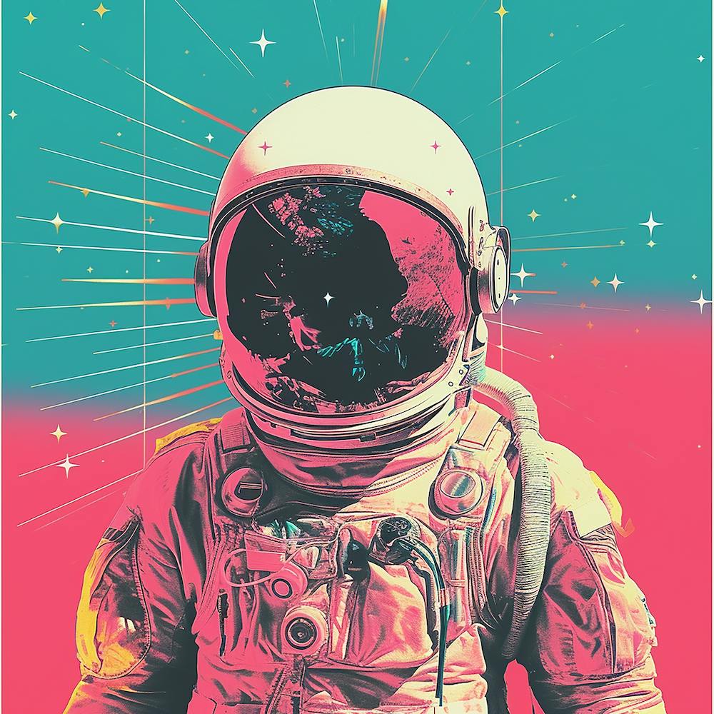 Risograph Style Surreal Astronaut Print