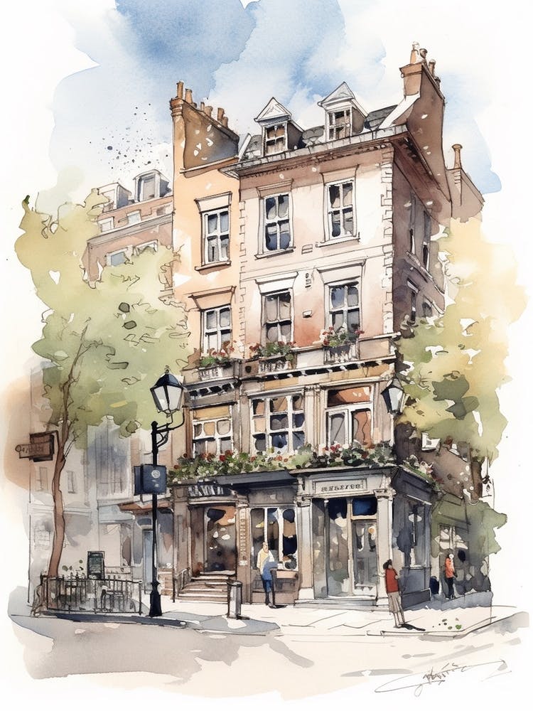 Greenwich Village Neighborhood, Watercolour 3