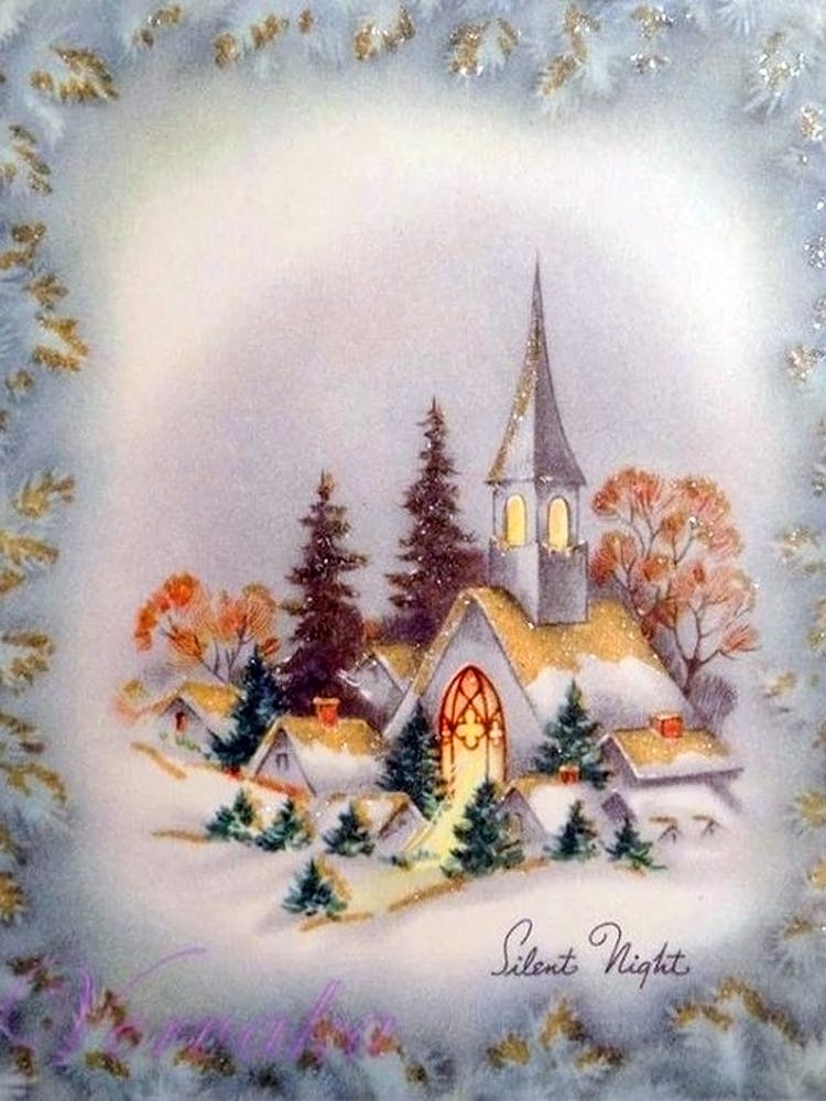 Silent Night And A Village Church In Snow