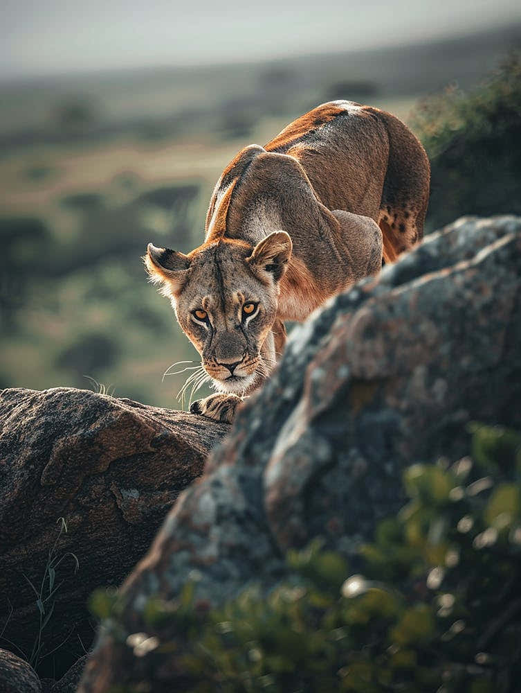Lioness On Rock