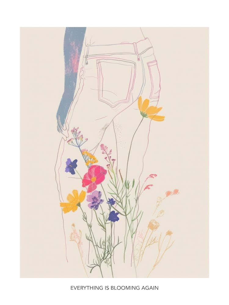 Everything Is Blooming Again Poster Floral Blue Jeans Line Art 9