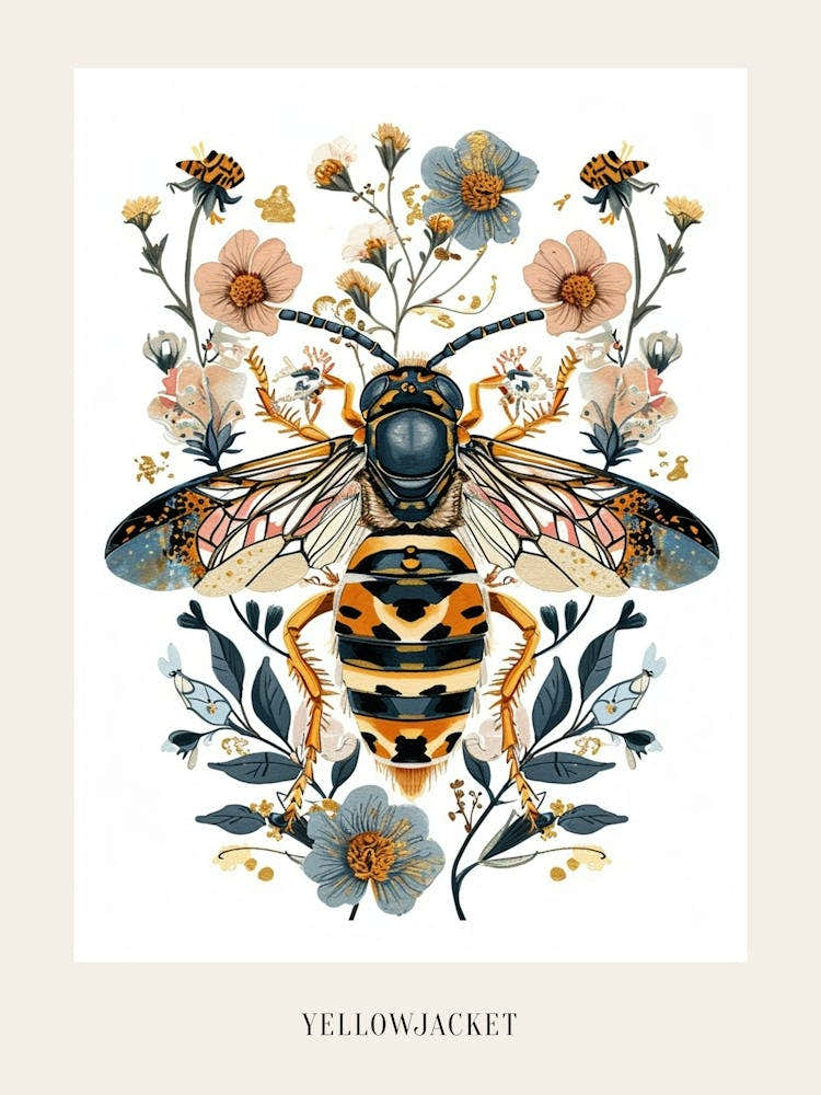 Colourful Insect Illustration Yellowjacket 13 Poster