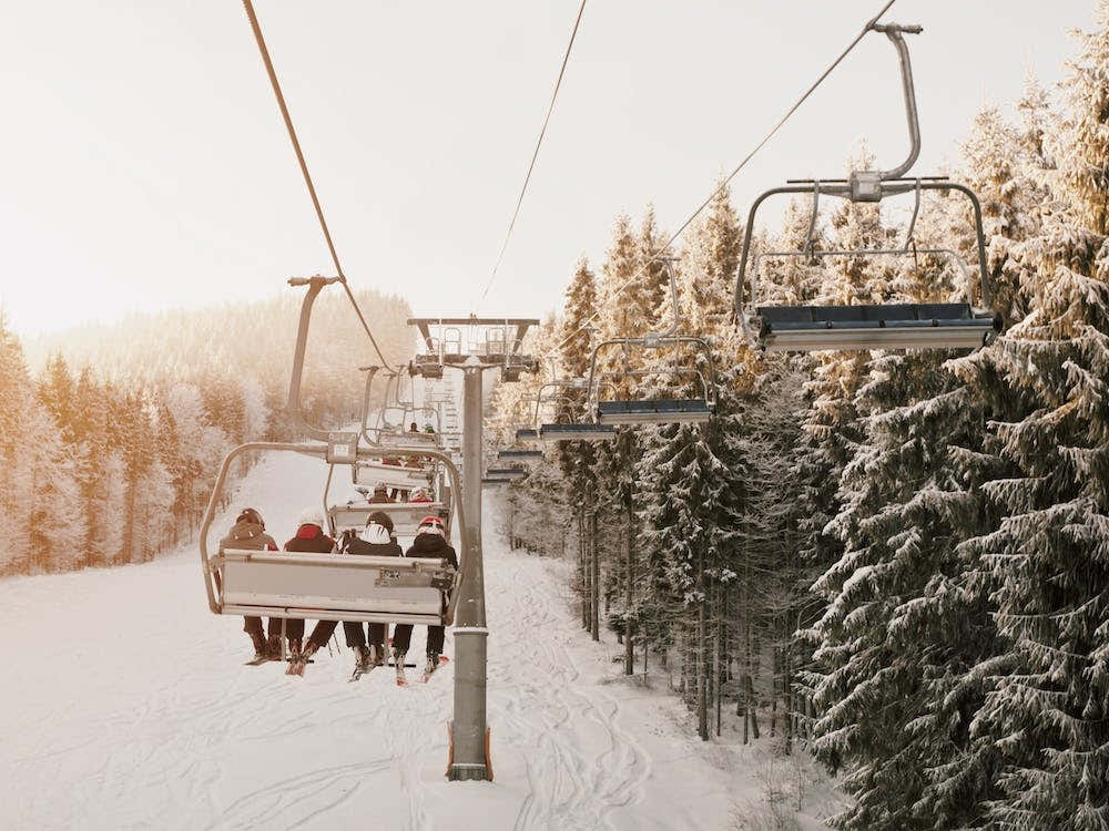 Warm Winter Ski Lift Scenery