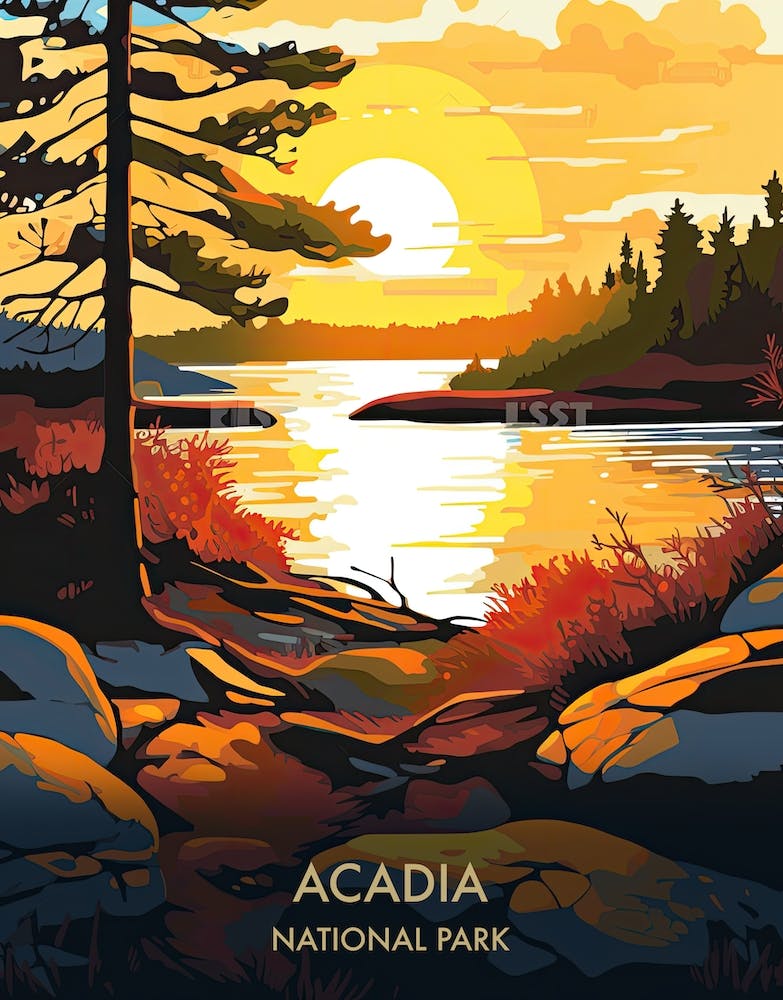 Acadia National Park Travel Poster Illustration Style 2