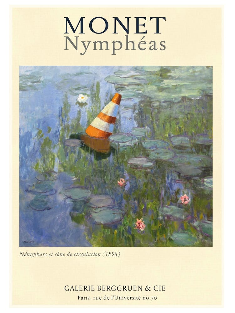Claude Monet Parody - Waterlilies & Traffic Cone