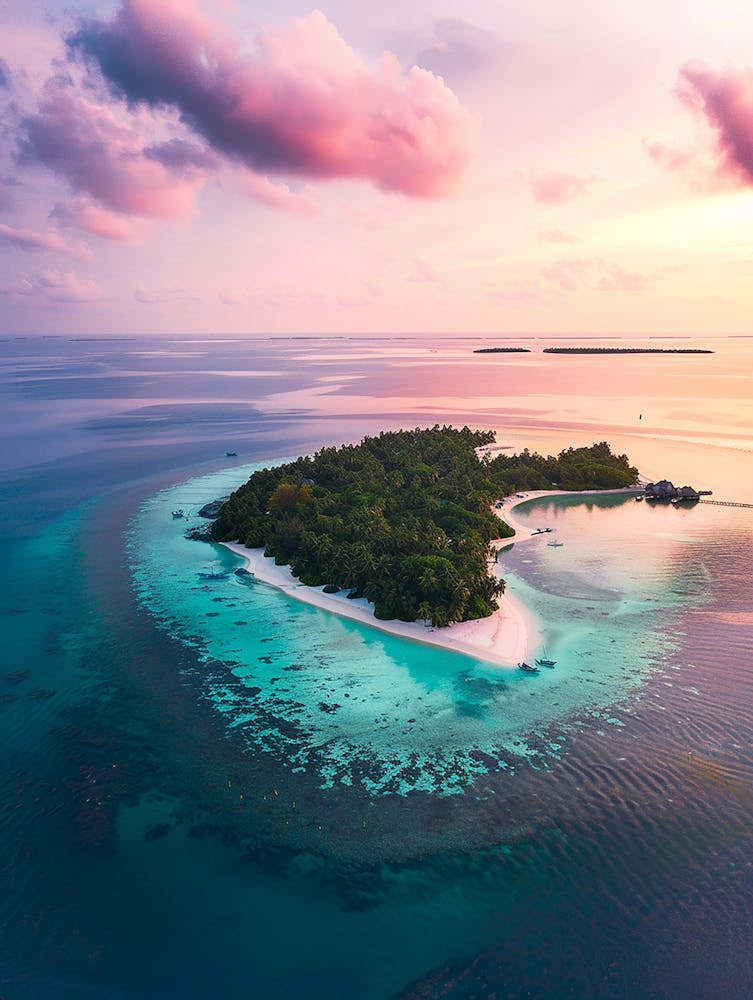 Island At Sunset In The Maldives