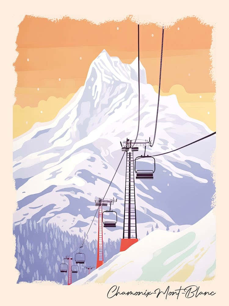 Poster Of Chamonix Mont Blanc   France, Ski Resort Pastel Colours Illustration 3