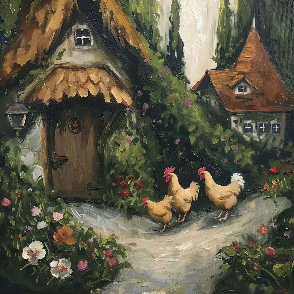 Cottage Chickens Fairycore Painting 3