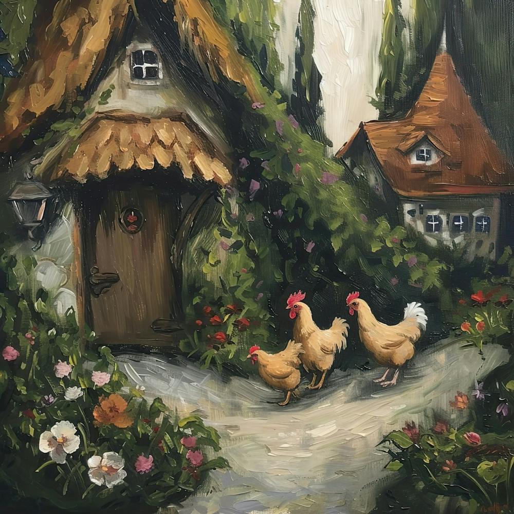 Cottage Chickens Fairycore Painting 3