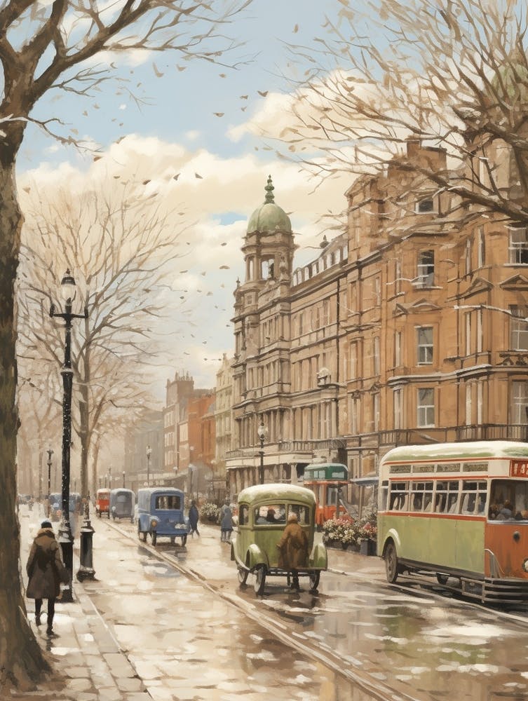 Vintage Winter Illustration Liverpool United Kingdom