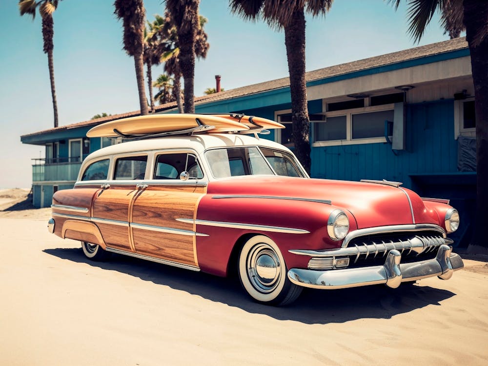 California Dreaming - Surfing Vintage Car