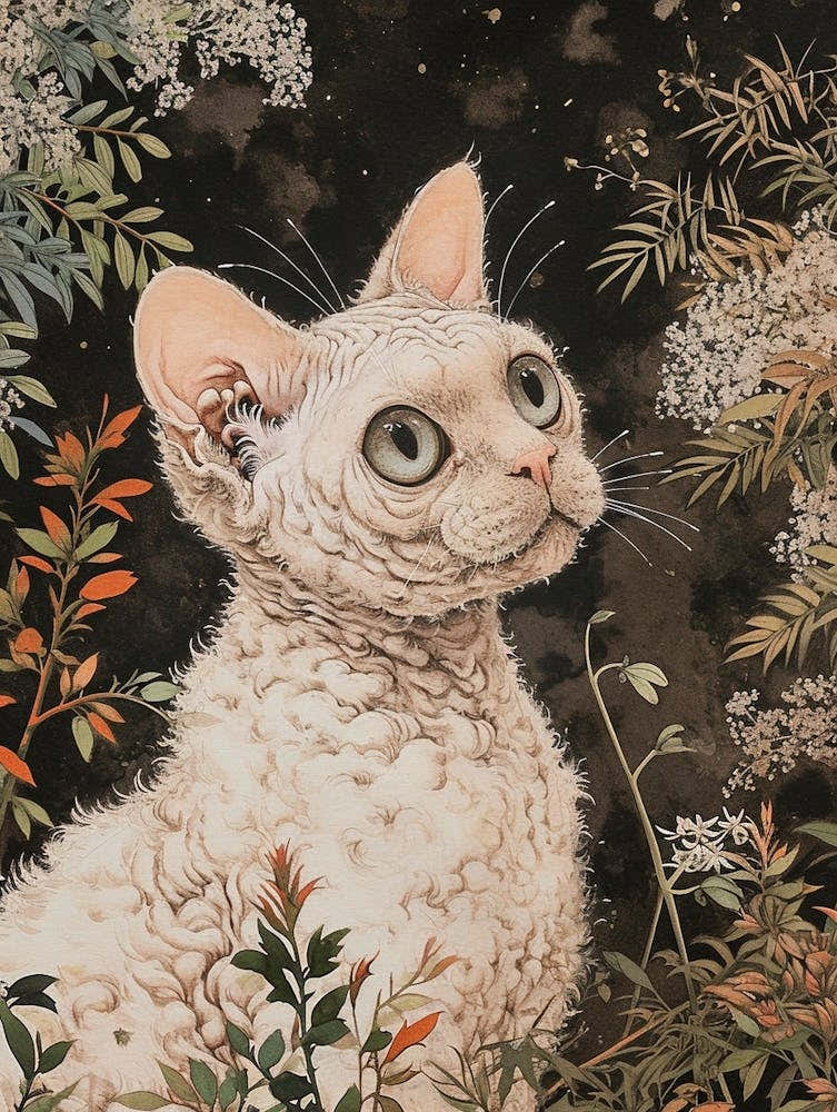 Devon Rex Cat Japanese Illustration 2