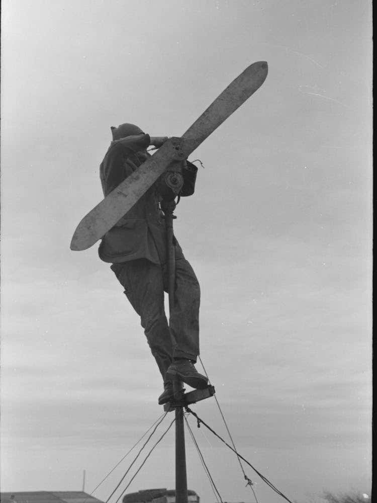 Untitled Photo, Possibly Related To Shrimp Fisherman, Squatter On Nueces Bay, Erecting Wind Charger For Running
