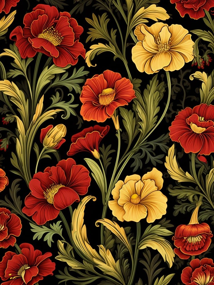 English Primrose 4 William Morris Style Winter Florals