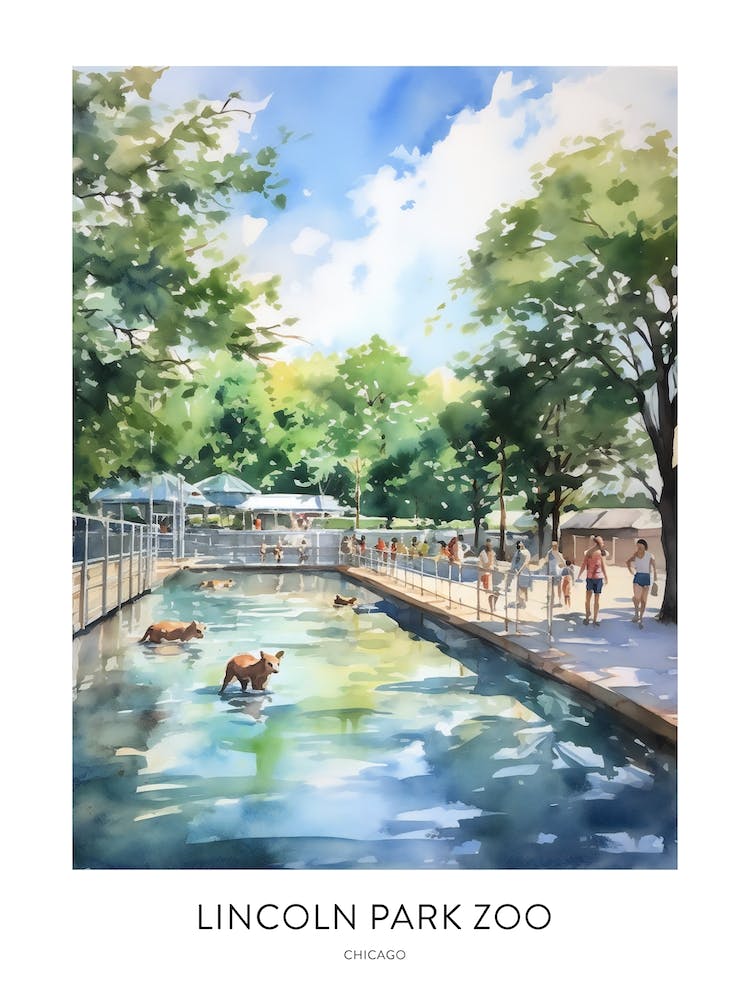 Lincoln Park Zoo Chicago Watercolour Travel Poster
