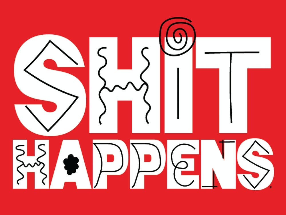 Shit Happens - Retro - Typography - - Funny - Humour - Quotes - Bathroom - Office - Red