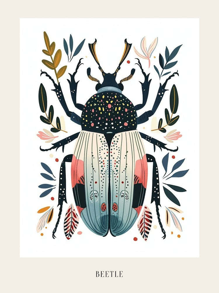 Colourful Insect Illustration Beetle 16 Poster