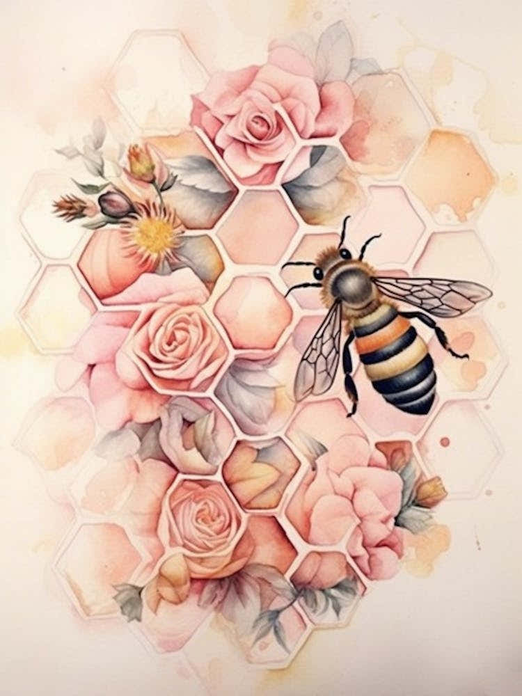 Beehive With Carnations Watercolour Illustration 3