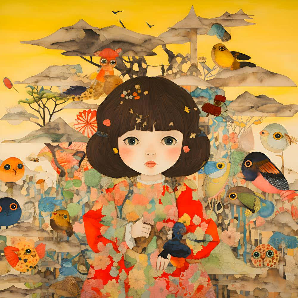 Asian Girl With Birds