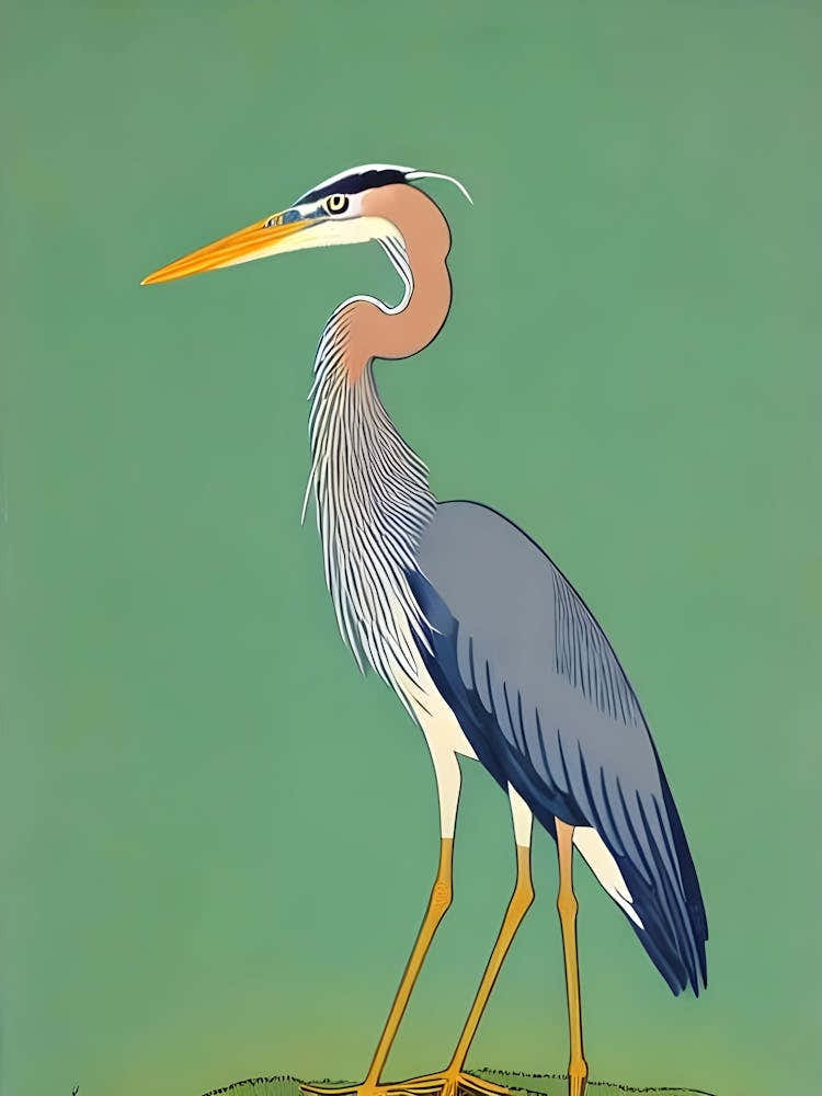 Great Blue Heron Midcentury Illustration