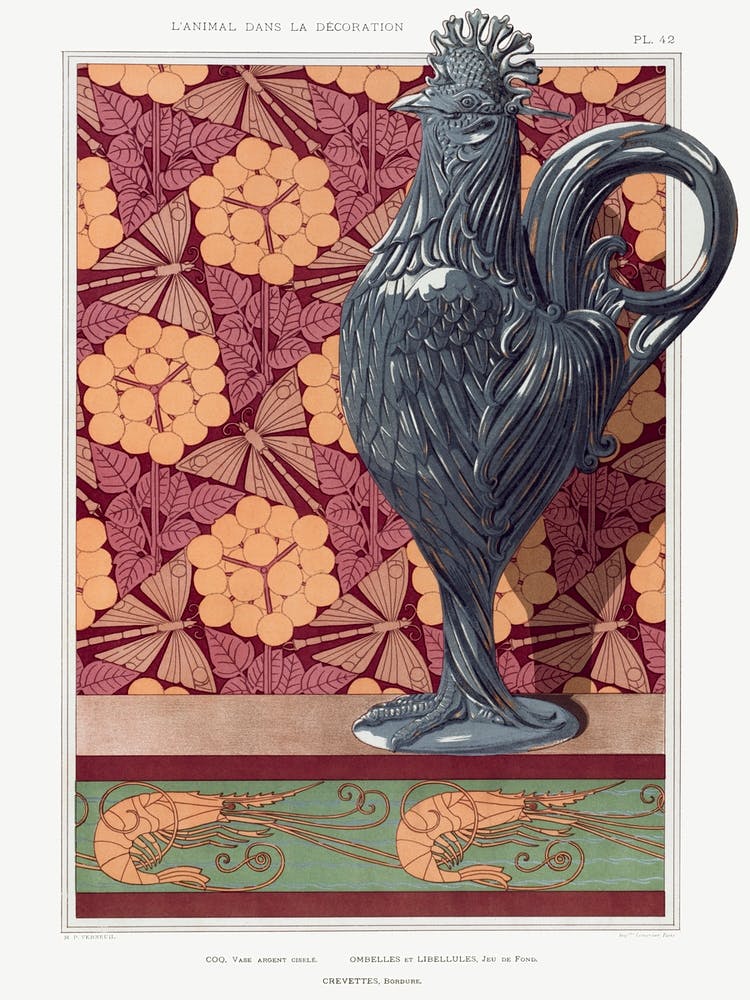 Rooster And Dragonflies From The Animal In The Decoration (1897), Maurice Pillard Verneuil
