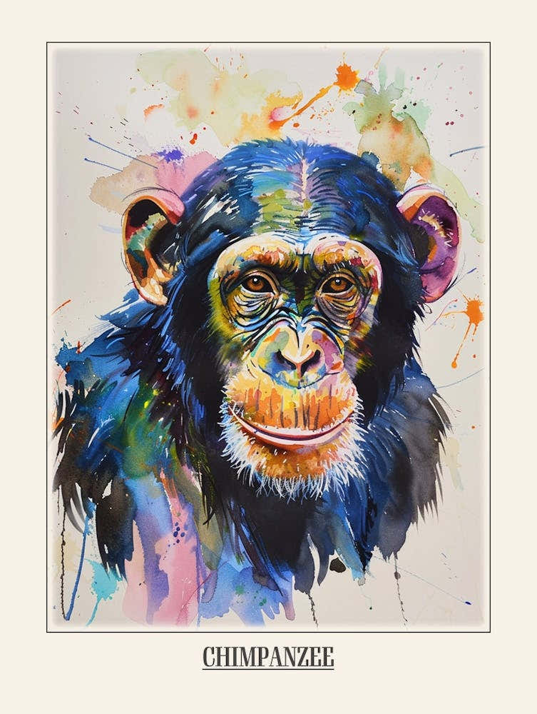 Chimpanzee Colourful Watercolour 2 Poster