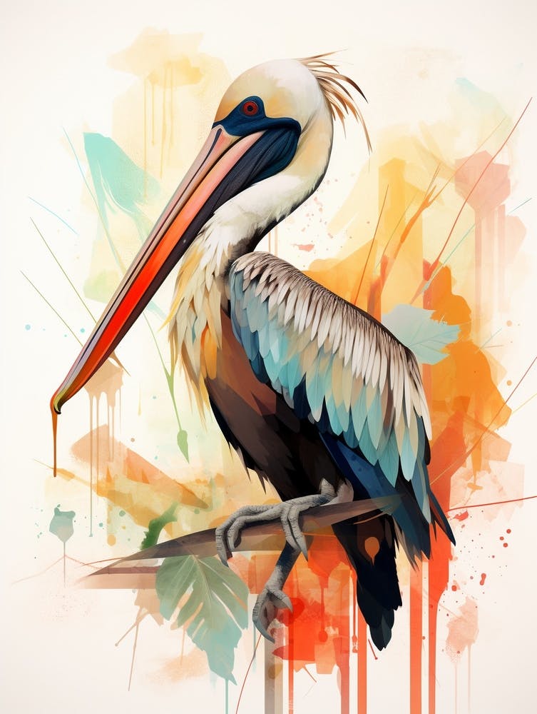 Bird Painting Collage Brown Pelican 1