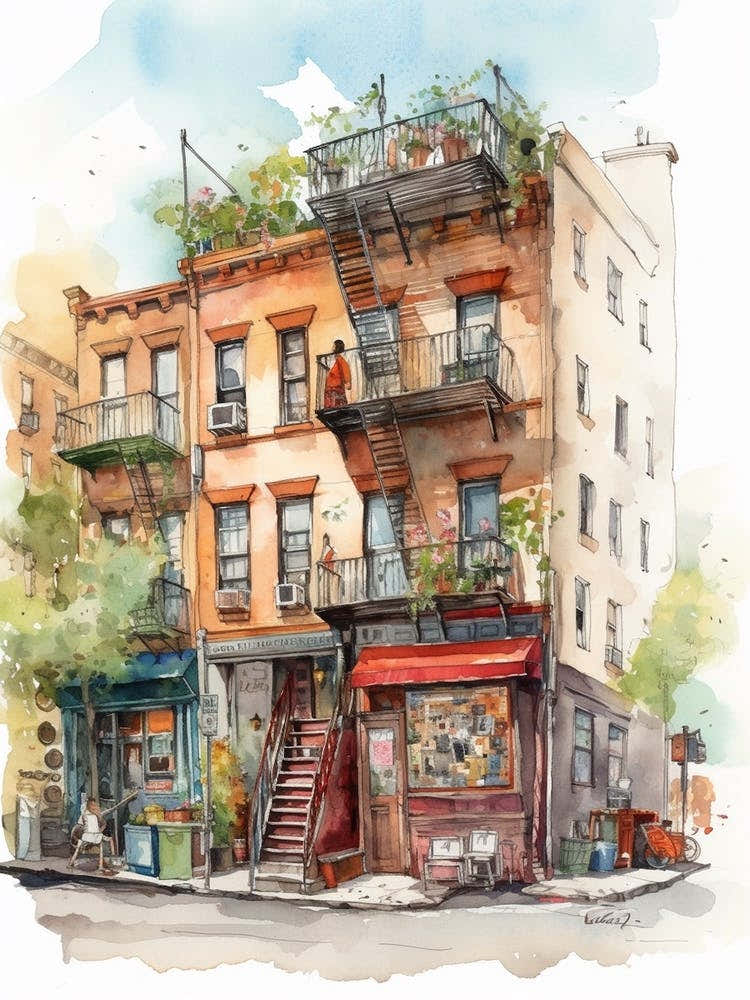 Williamsburg Brooklyn Neighborhood, Watercolour 3