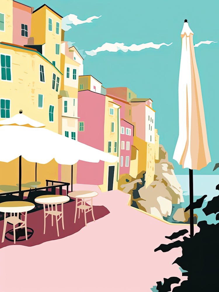 Cinque Terre, Italy, Flat Pastels Tones Illustration 2