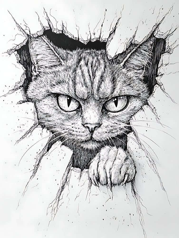 Angry Cat Watching from Wall Hole 7