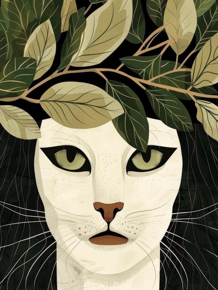 Cat With Leaves On Her Head