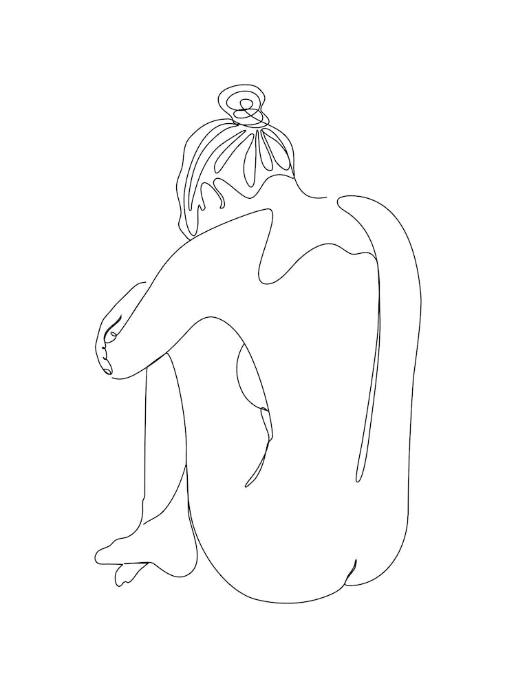 Nude Woman Sitting Line art