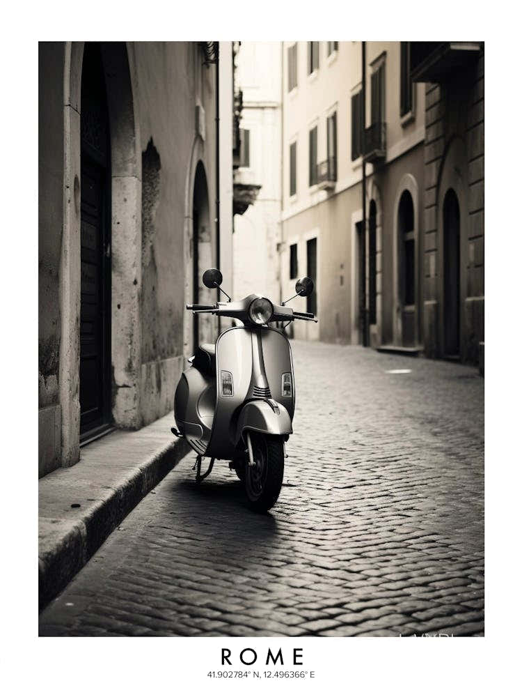 Poster Of Rome, Black And White Analogue Photograph 4