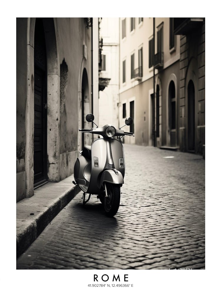 Poster Of Rome, Black And White Analogue Photograph 4