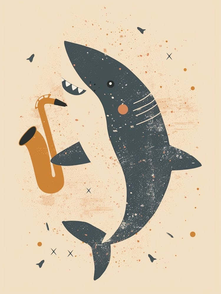 Muted Pastel Shark Playing Saxophone 1