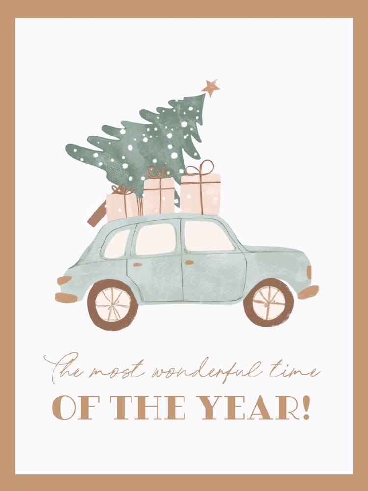 Car with Christmas tree and gifts with Quote - Most Wonderful Time Of The Year 1