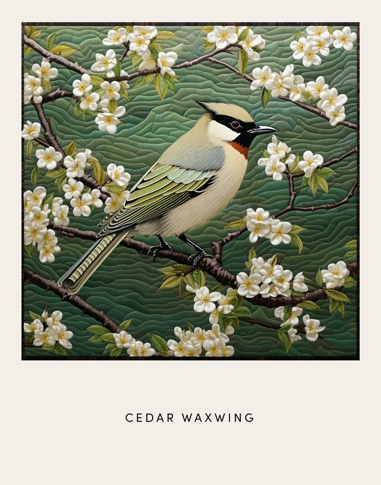 Ohara Koson Inspired Bird Painting Cedar Waxwing 1 Poster
