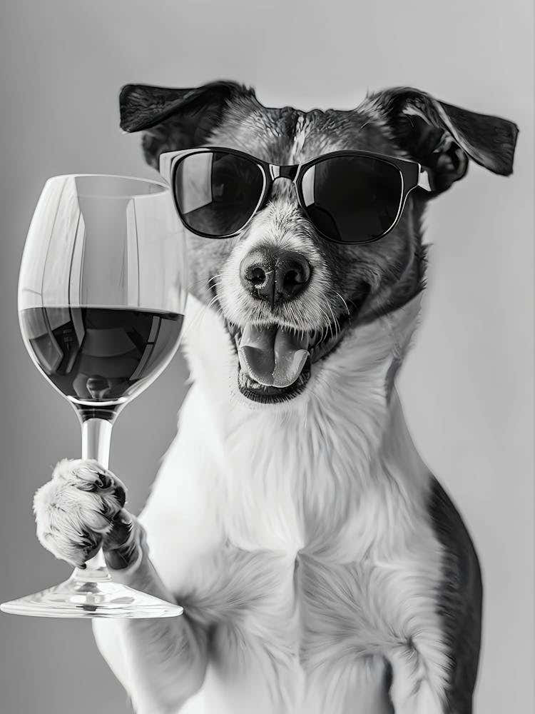 Jack Russell Drinking Wine Wall Art, Black And White Print, Bar Cart Print, Dog Gift, Funny Dog Poster, Bar Decor, Kitchen Decor