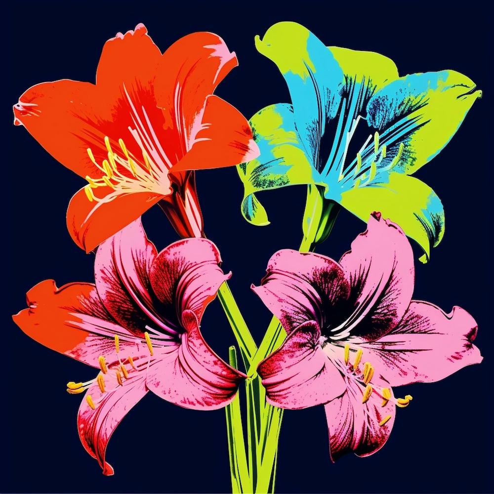 Andy Warhol Style Pop Art Flowers Amaryllis 2 Square