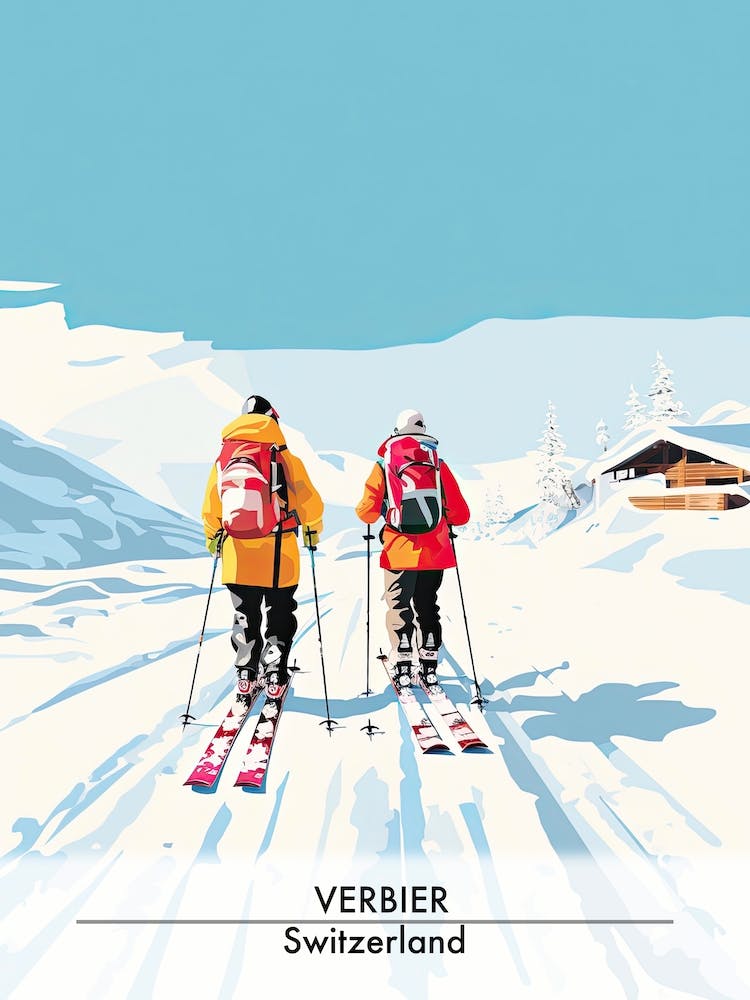 Verbier   Switzerland, Ski Resort Poster Illustration 0