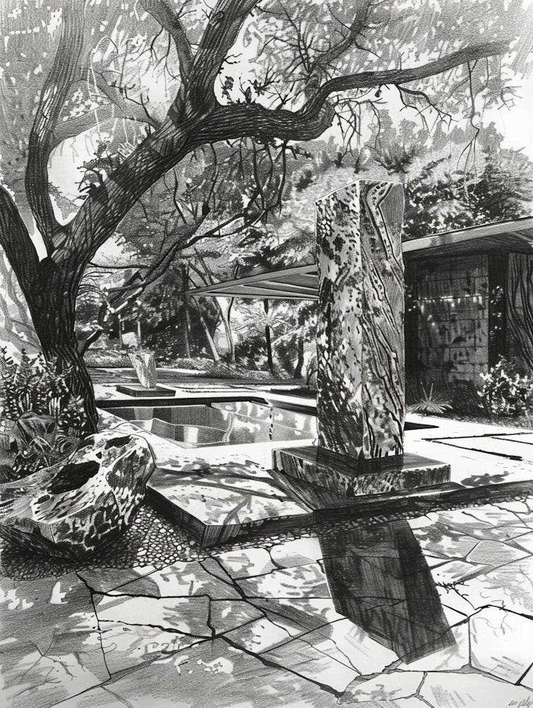Umlauf Sculpture Garden Museum Austin Texas Black And White Drawing 2