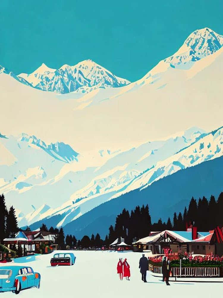 Crans Montana, Switzerland Midcentury Vintage Skiing Poster