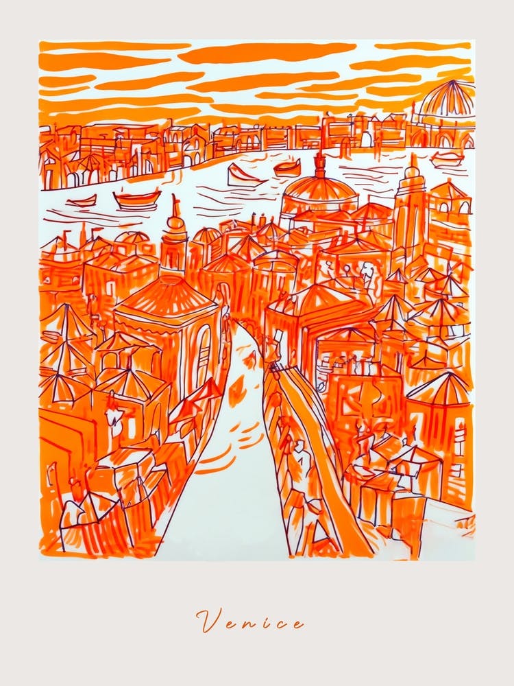 Venice 2 Italy Orange Drawing Poster