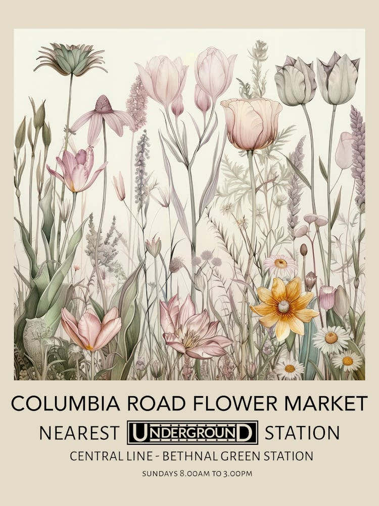 Columbia Road Flower Market 4 Vintage Underground Travel Poster