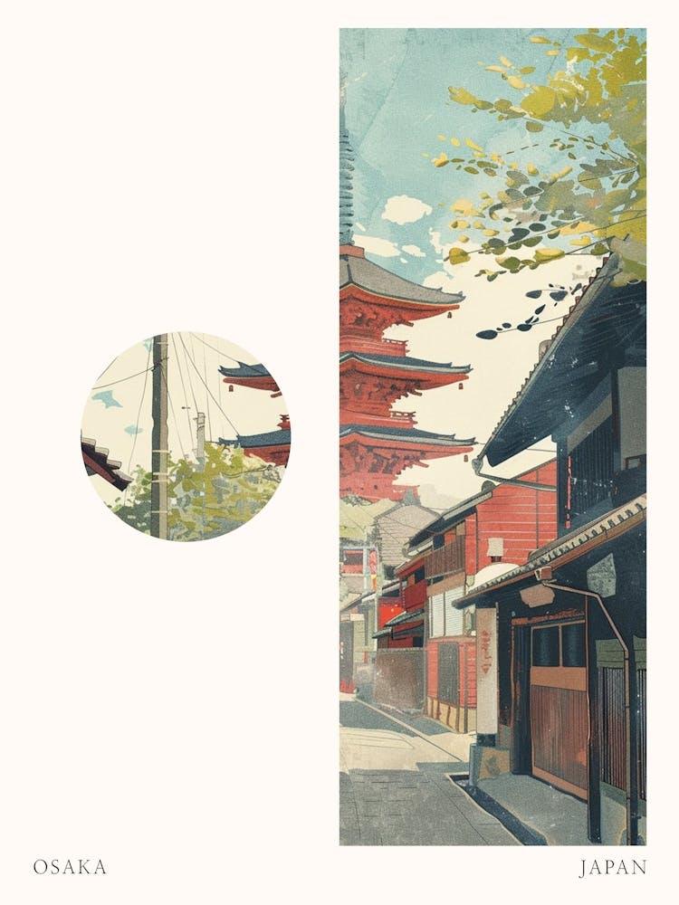 Osaka Japan 2 Cut Out Travel Poster
