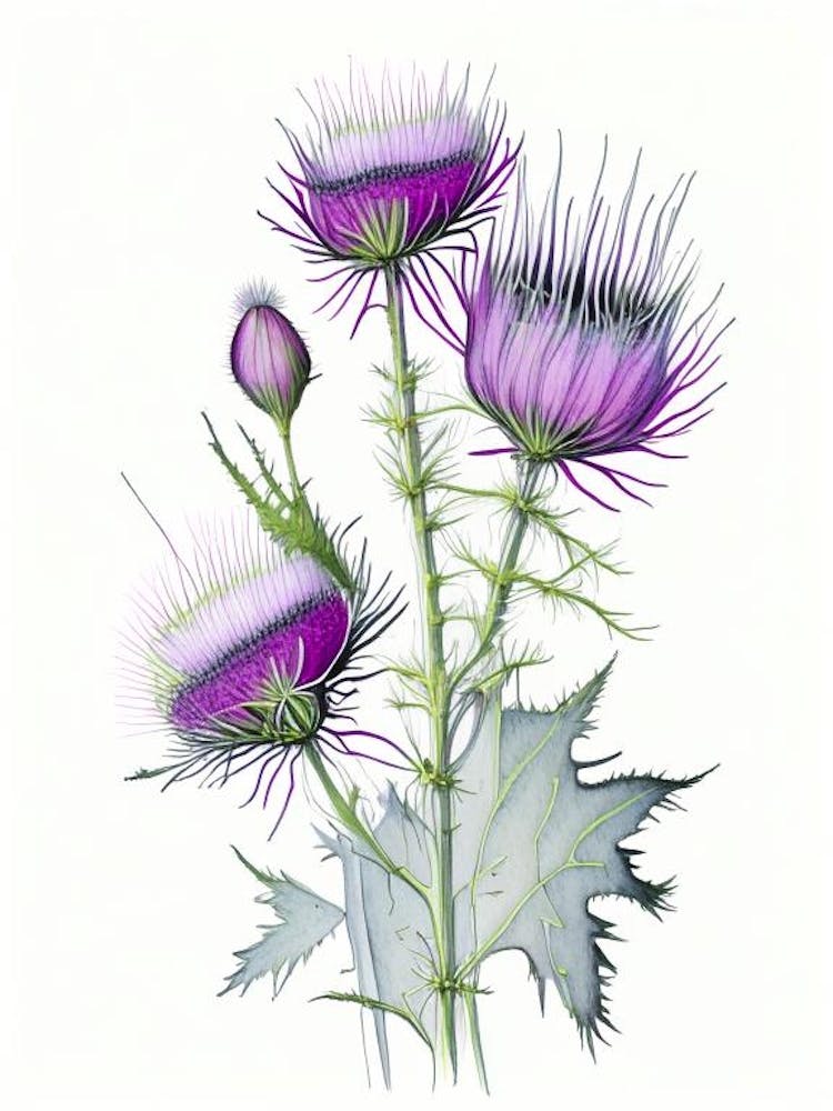 Thistle Floral Quentin Blake Inspired Illustration 1 Flower